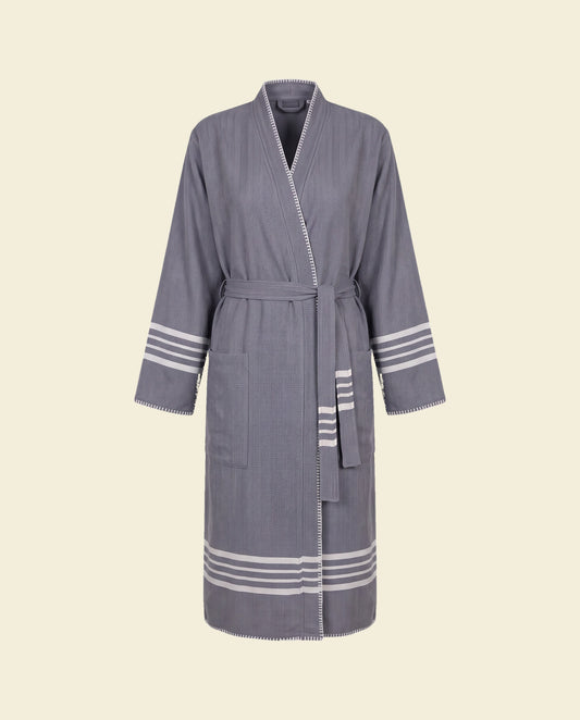 hamam badjas Krem Sultan dark grey met farmer stitch - op kleur