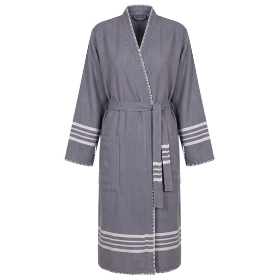 hamam badjas Krem Sultan dark grey met farmer stitch - vrijstaand