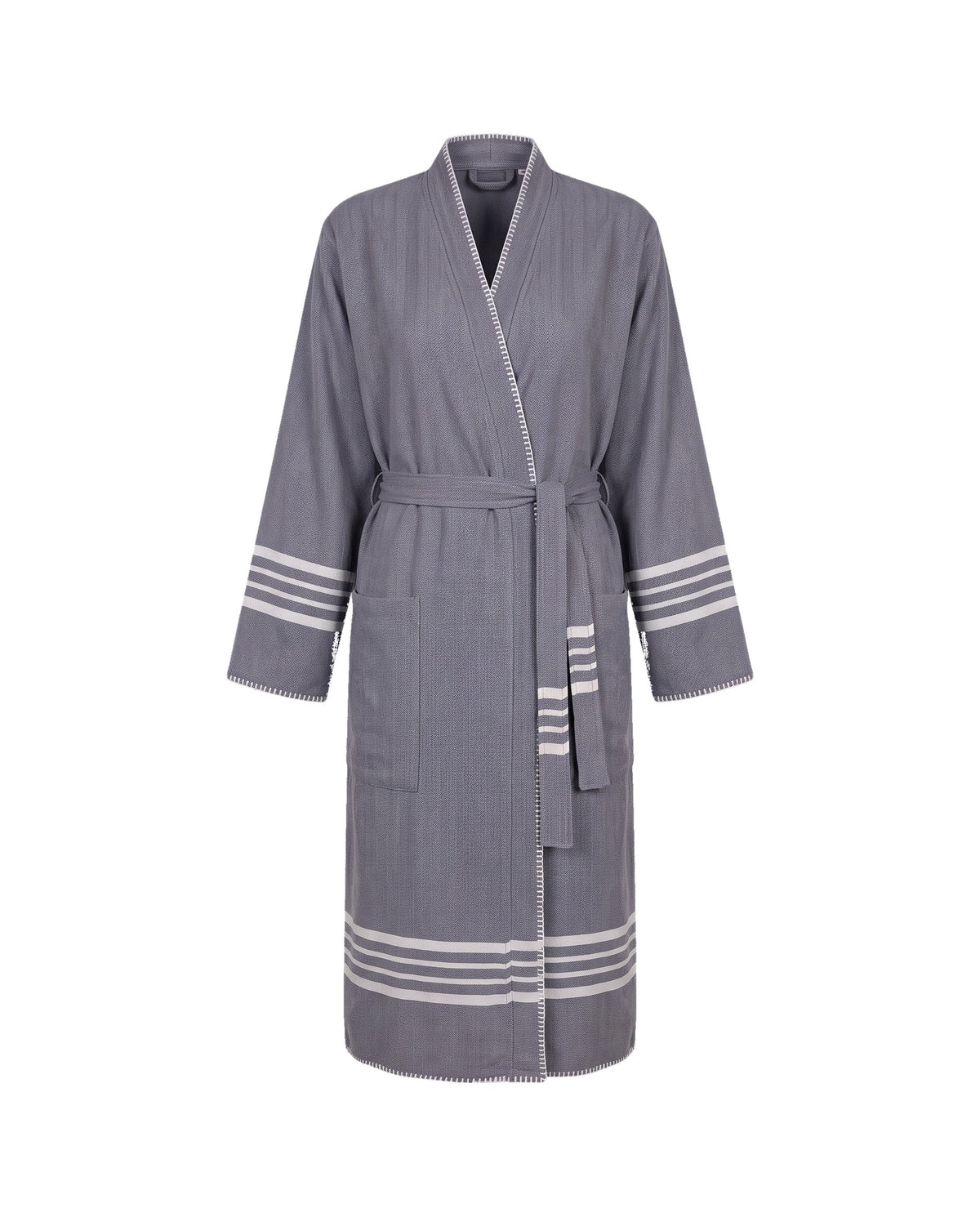 hamam badjas Krem Sultan dark grey met farmer stitch - vrijstaand