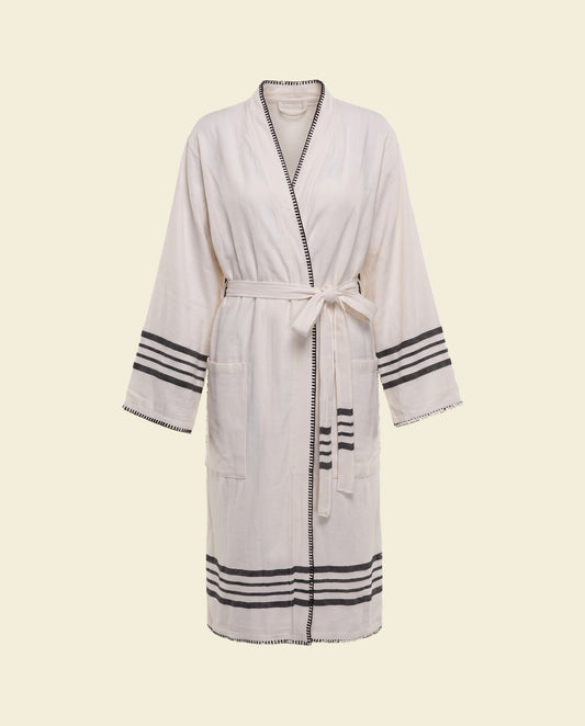 hamam badjas Krem Sultan natural black met farmer stitch - op kleur