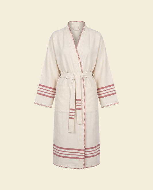 hamam badjas Krem Sultan natural dusty rose met farmer stitch - op kleur