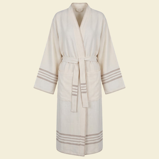 hamam badjas Krem Sultan natural taupe met farmer stitch - op kleur