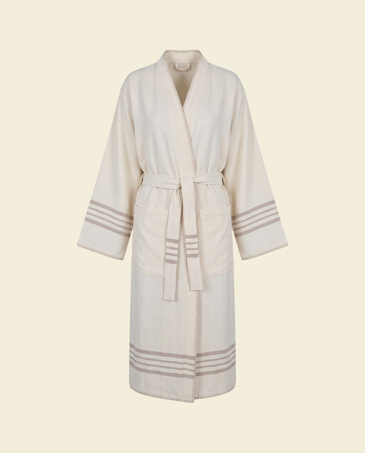 hamam badjas Krem Sultan natural taupe met farmer stitch - op kleur