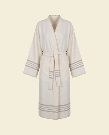 hamam badjas Krem Sultan natural taupe met farmer stitch - op kleur