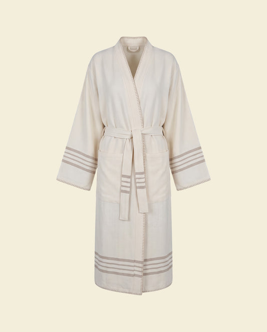 hamam badjas Krem Sultan natural taupe met farmer stitch - op kleur