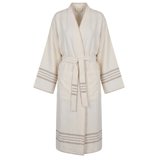 hamam badjas Krem Sultan natural taupe met farmer stitch - vrijstaand