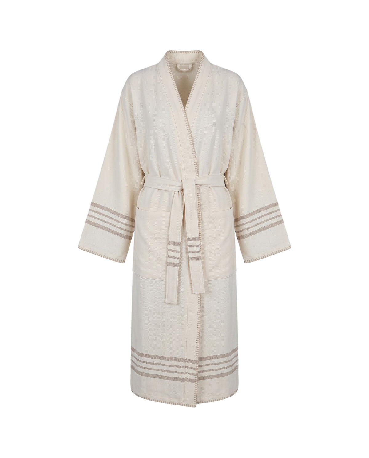 hamam badjas Krem Sultan natural taupe met farmer stitch - vrijstaand