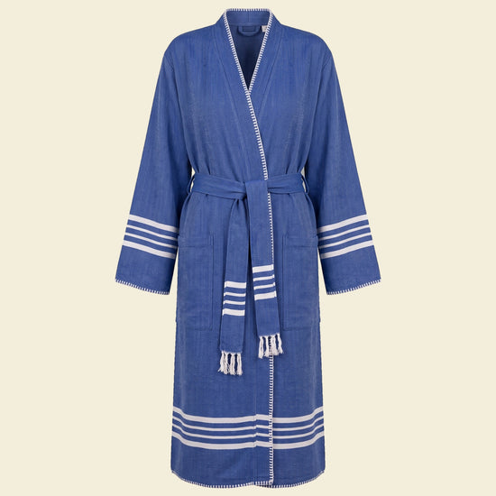 hamam badjas Krem Sultan royal blue met farmer stitch - op kleur