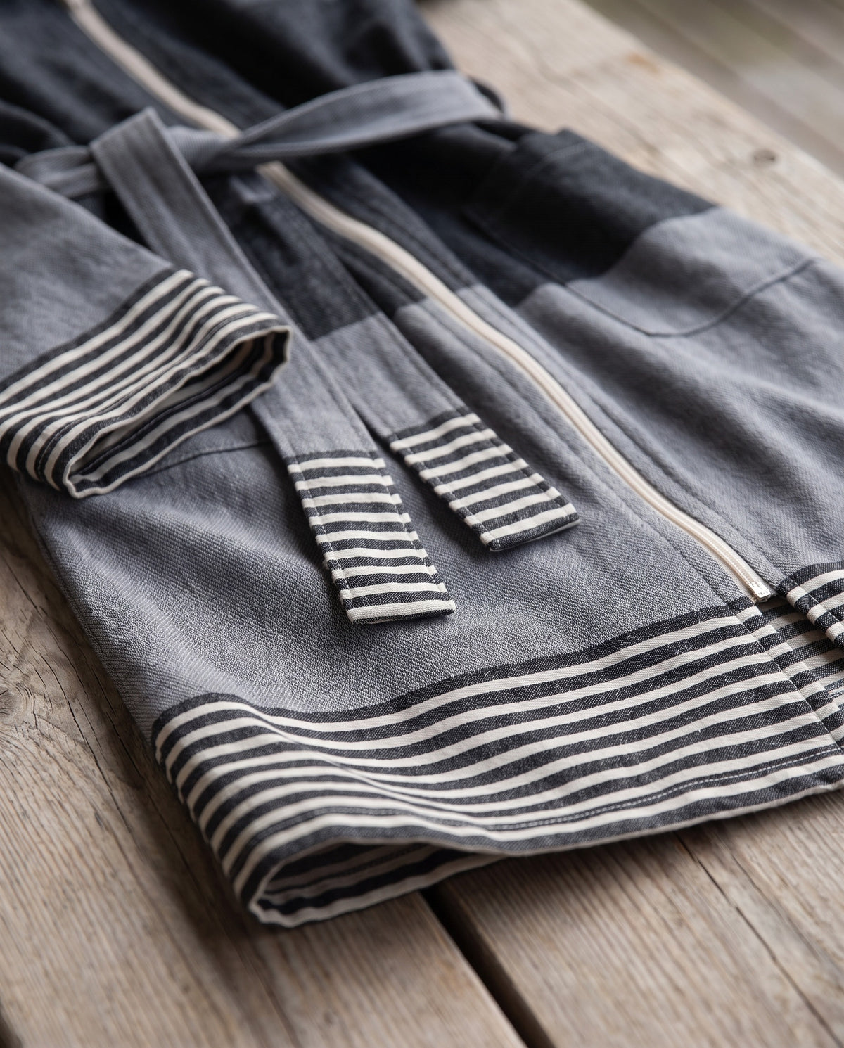 Hamam badjas met rits en capuchon - Sultan Bicolore - black / dark grey - detail