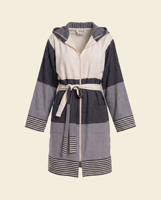 Hamam badjas met rits en capuchon - Sultan Bicolore - black / dark grey - op kleur