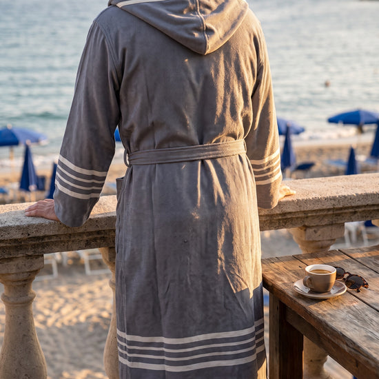 hamam badjas Sun heren taupe - sfeer