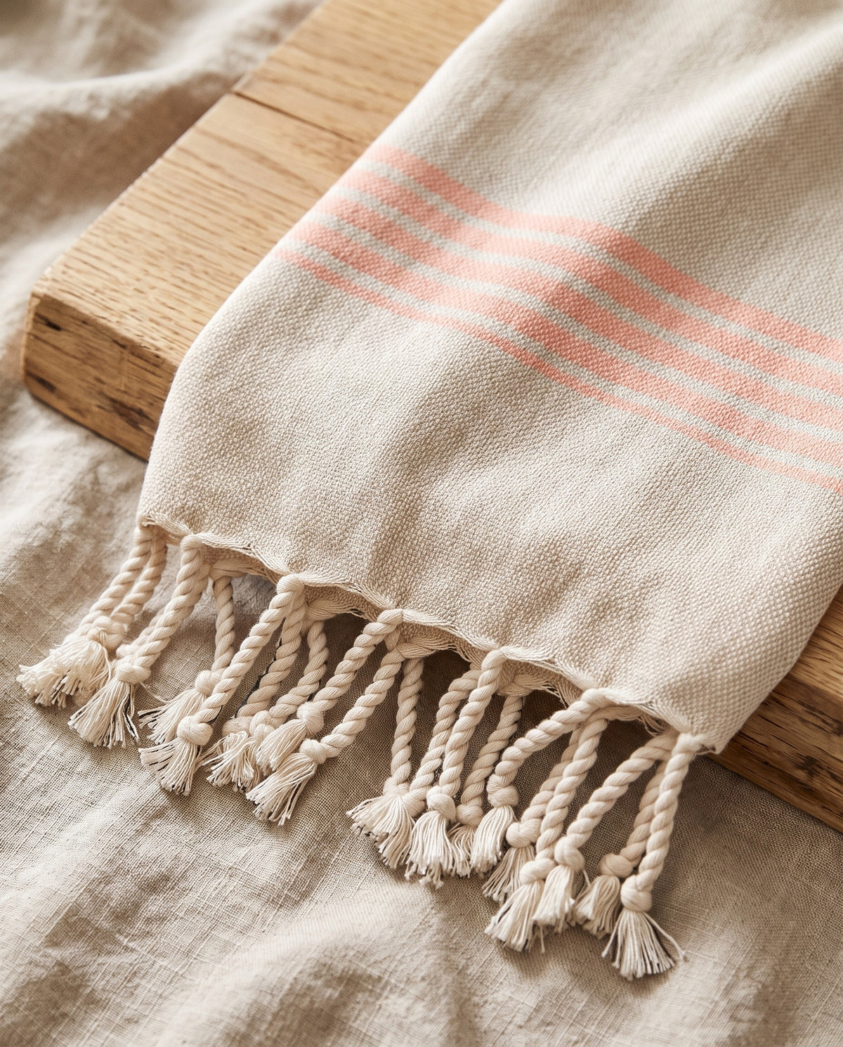 hamam gastendoek linnen donkerperzik - detail