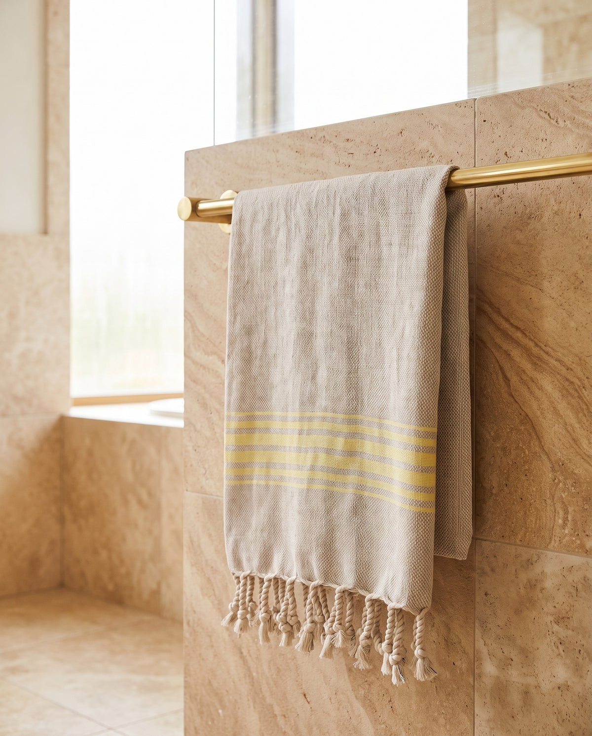 hamam gastendoek linnen geel - sfeer