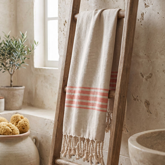 hamam gastendoek linnen koraalrood - sfeer