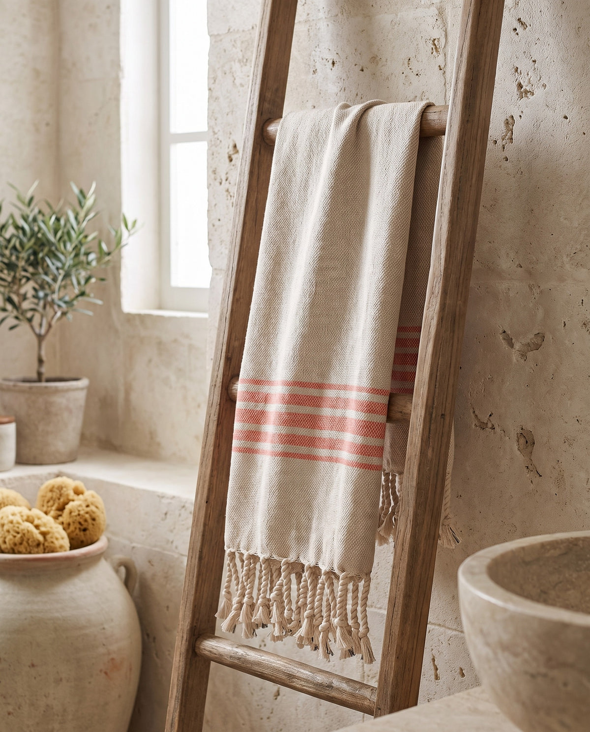 hamam gastendoek linnen koraalrood - sfeer