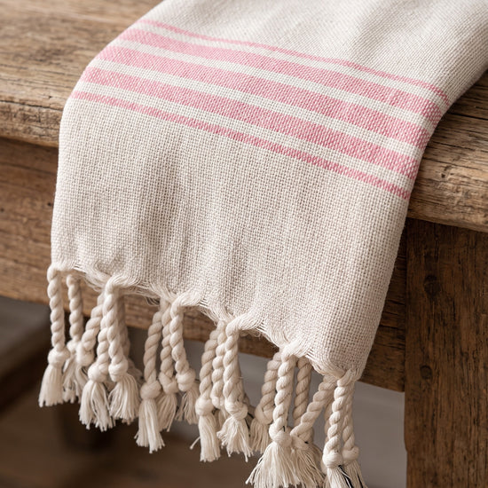 hamam gastendoek linnen zuurstokroze - detail