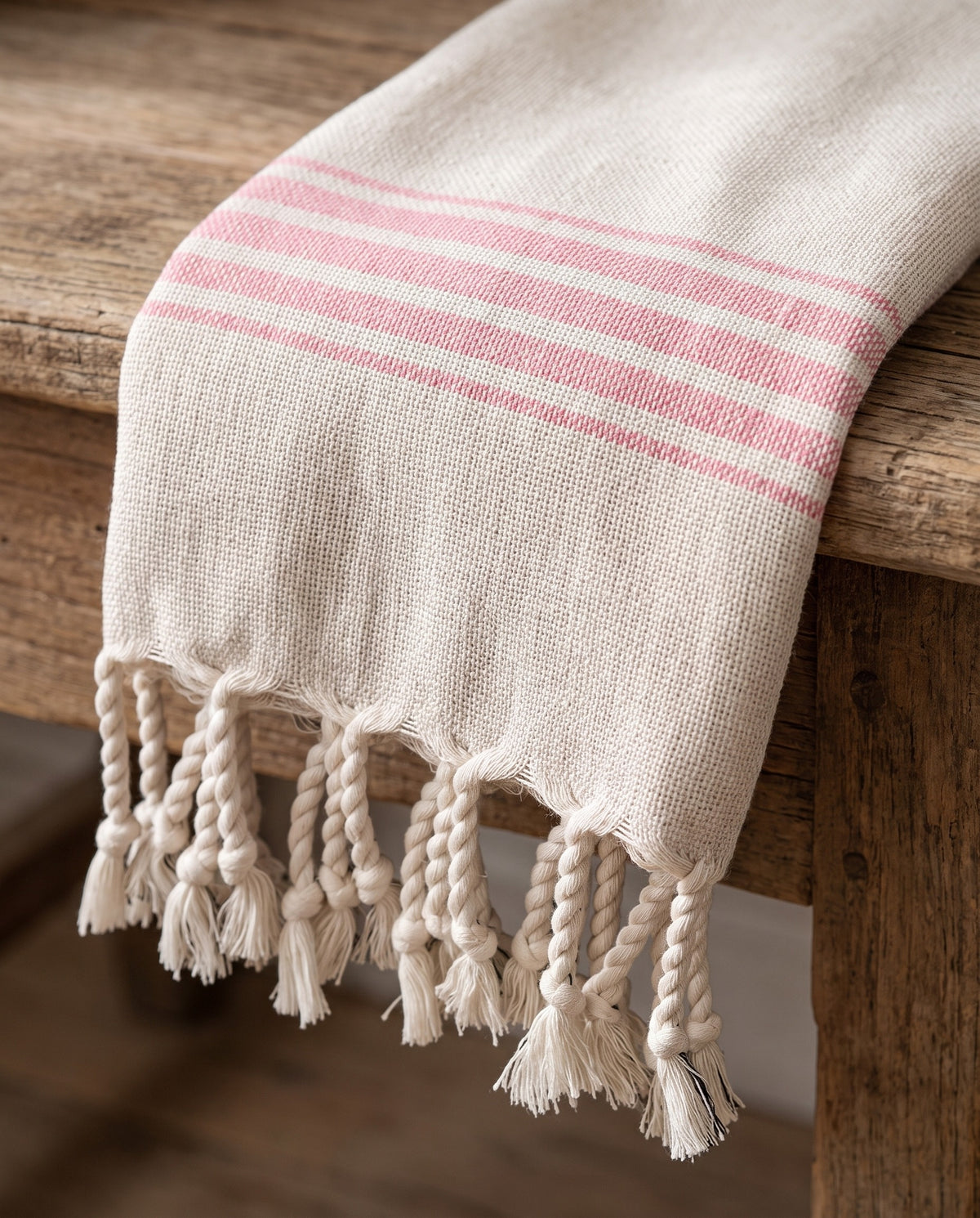 hamam gastendoek linnen zuurstokroze - detail