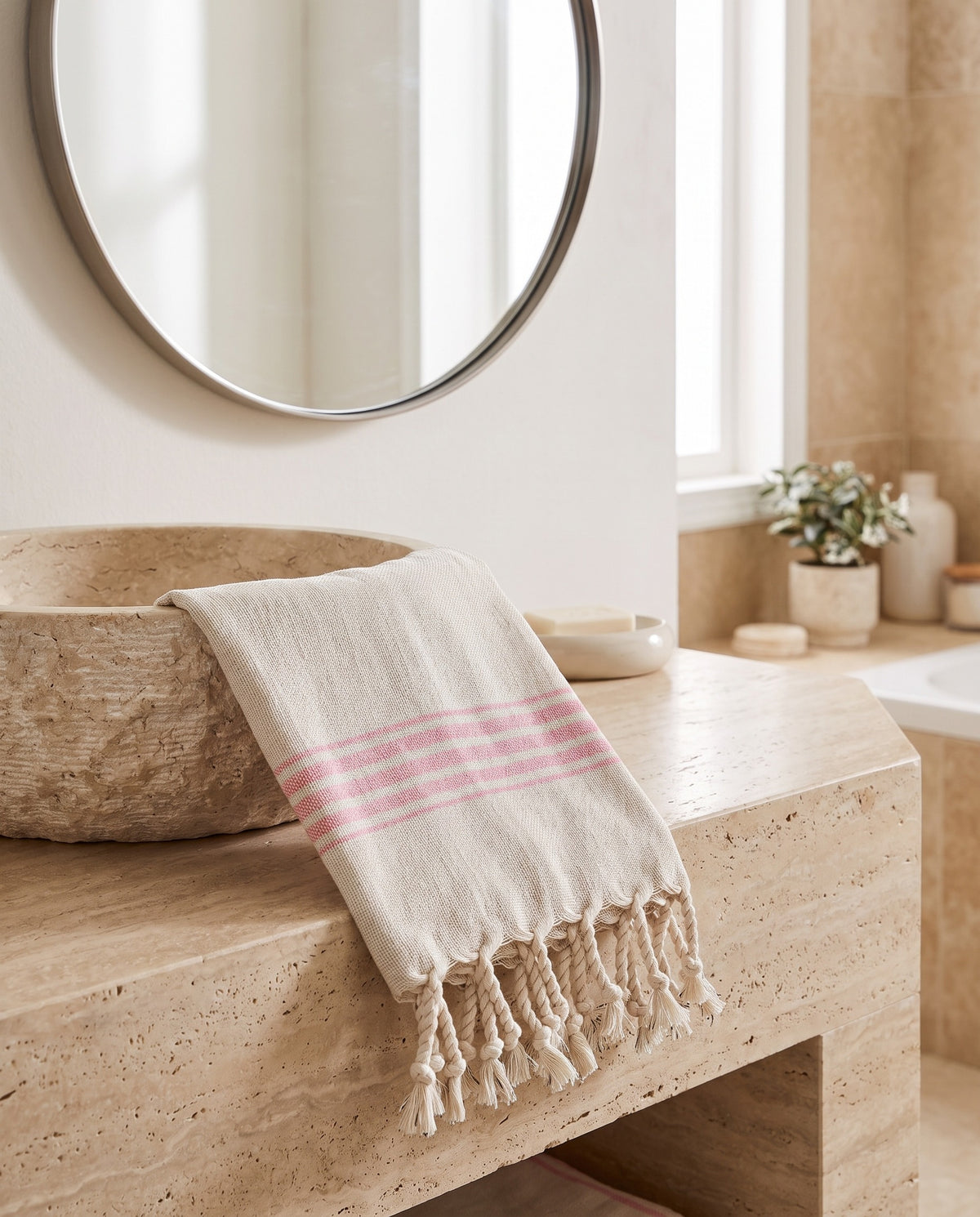 hamam gastendoek linnen zuurstokroze - sfeer