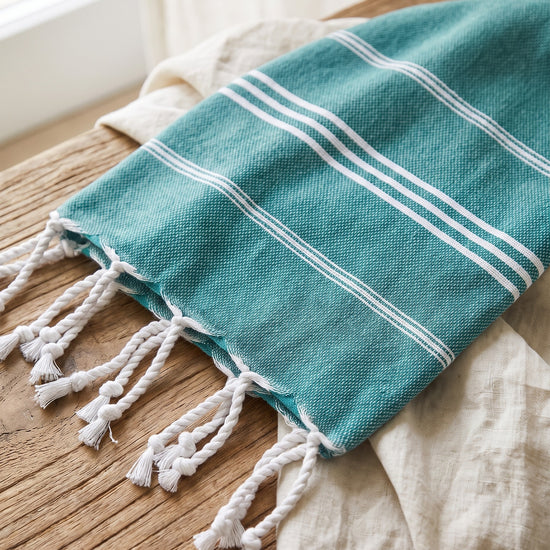 hamam handdoek donkerzeegroen - detail