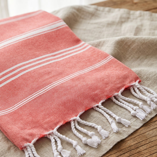 hamam handdoek koraalrood - detail