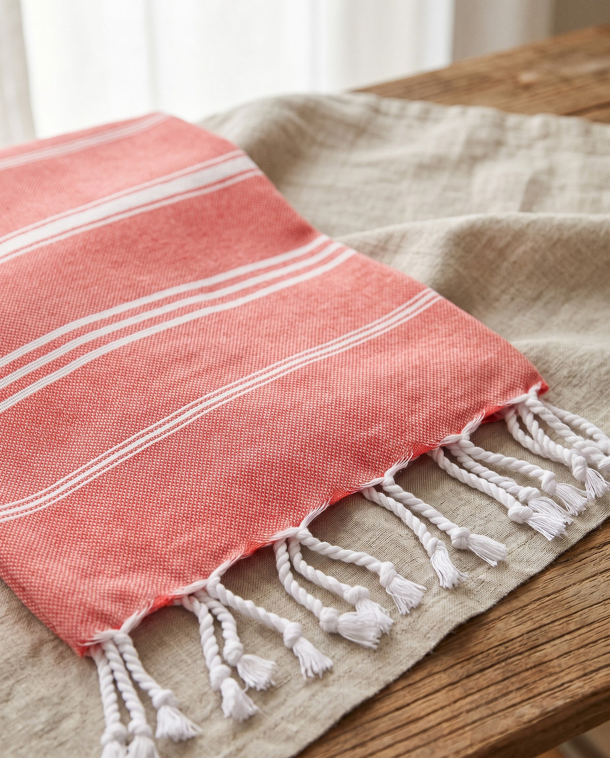 hamam handdoek koraalrood - detail