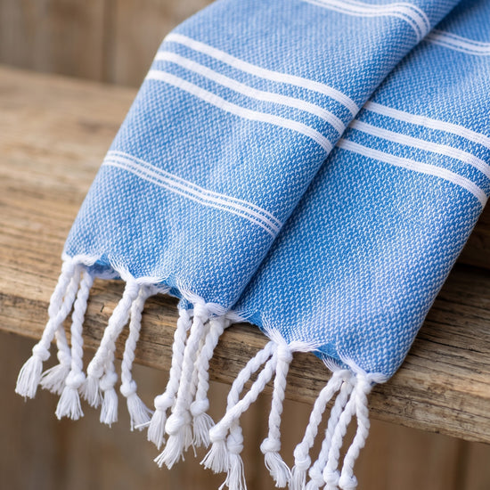 hamam handdoek mediteraanblauw - detail