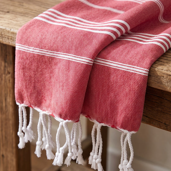 hamam handdoek robijnrood - detail