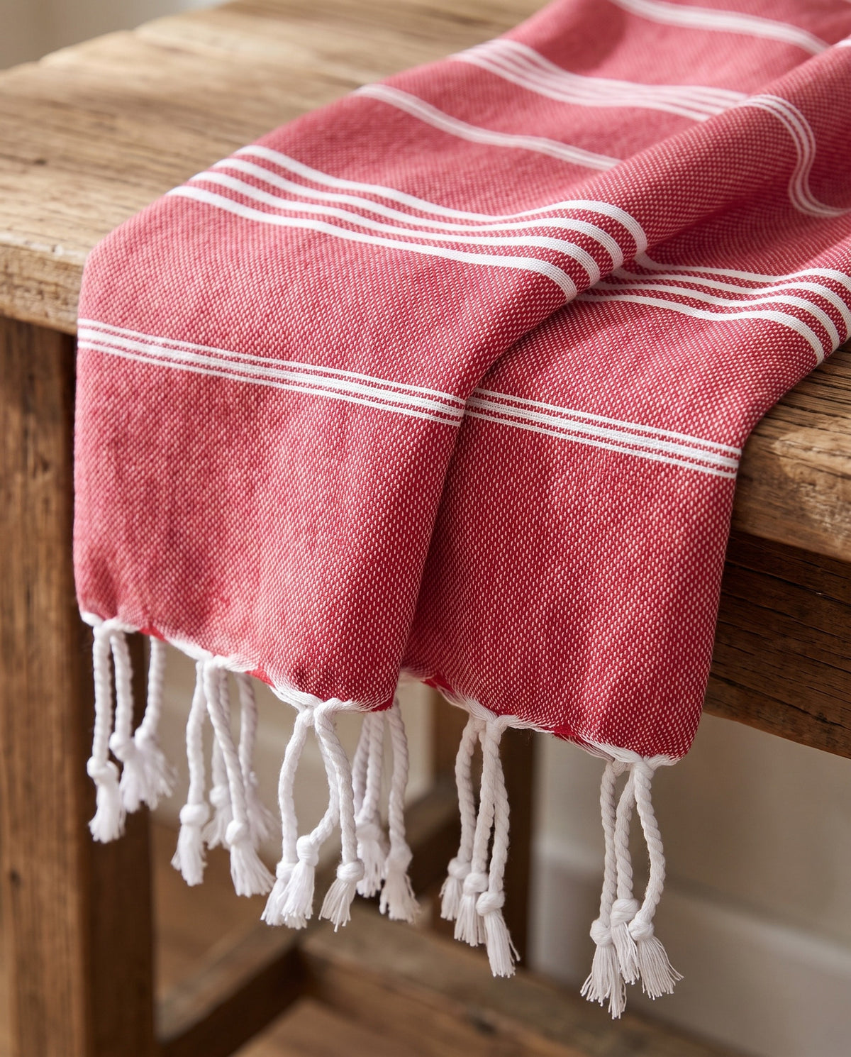 hamam handdoek robijnrood - detail