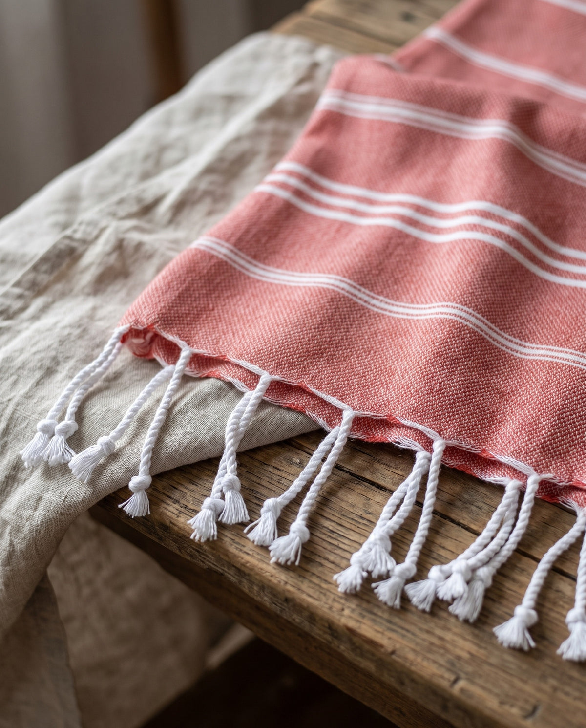 hamam handdoek steenrood - detail