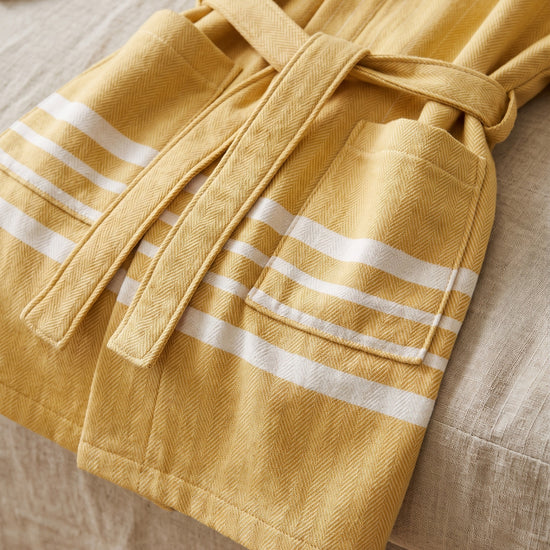 hamam kinderbadjas mustard yellow - detail