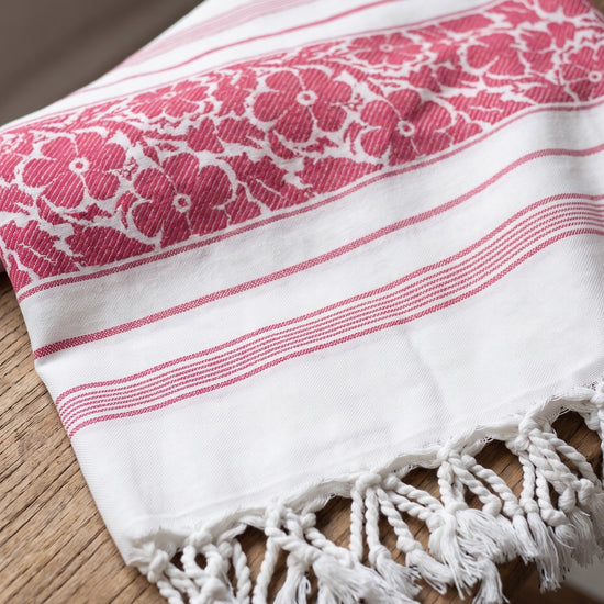 hamamdoek bloem cerise - detail
