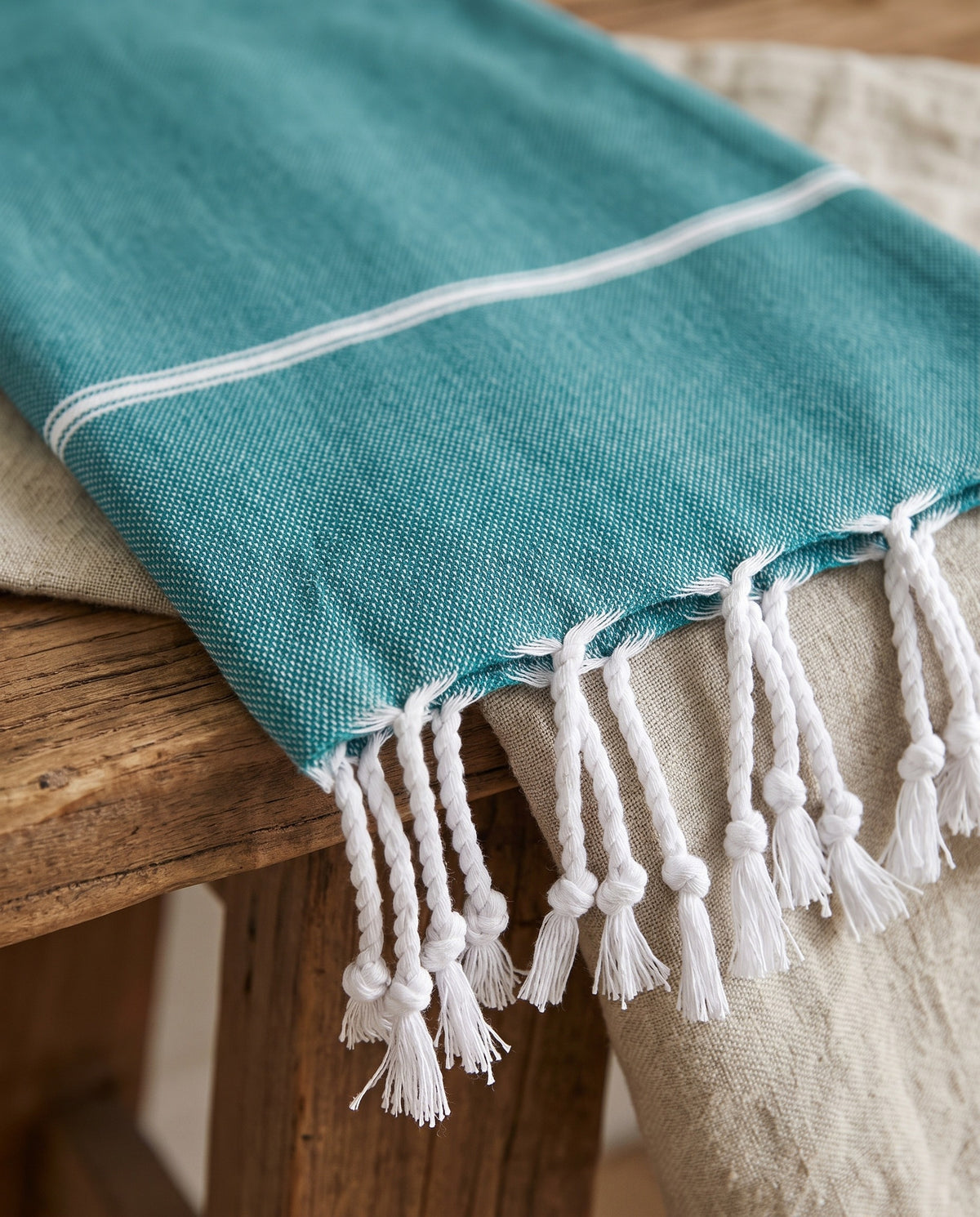 hamamdoek donkerzeegroen - detail