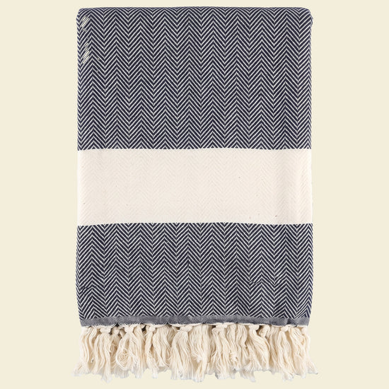 hamamdoek Herringbone dark navy - op kleur