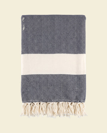 hamamdoek Herringbone dark navy - op kleur