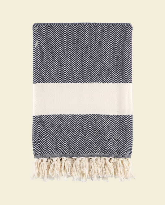 hamamdoek Herringbone dark navy - op kleur