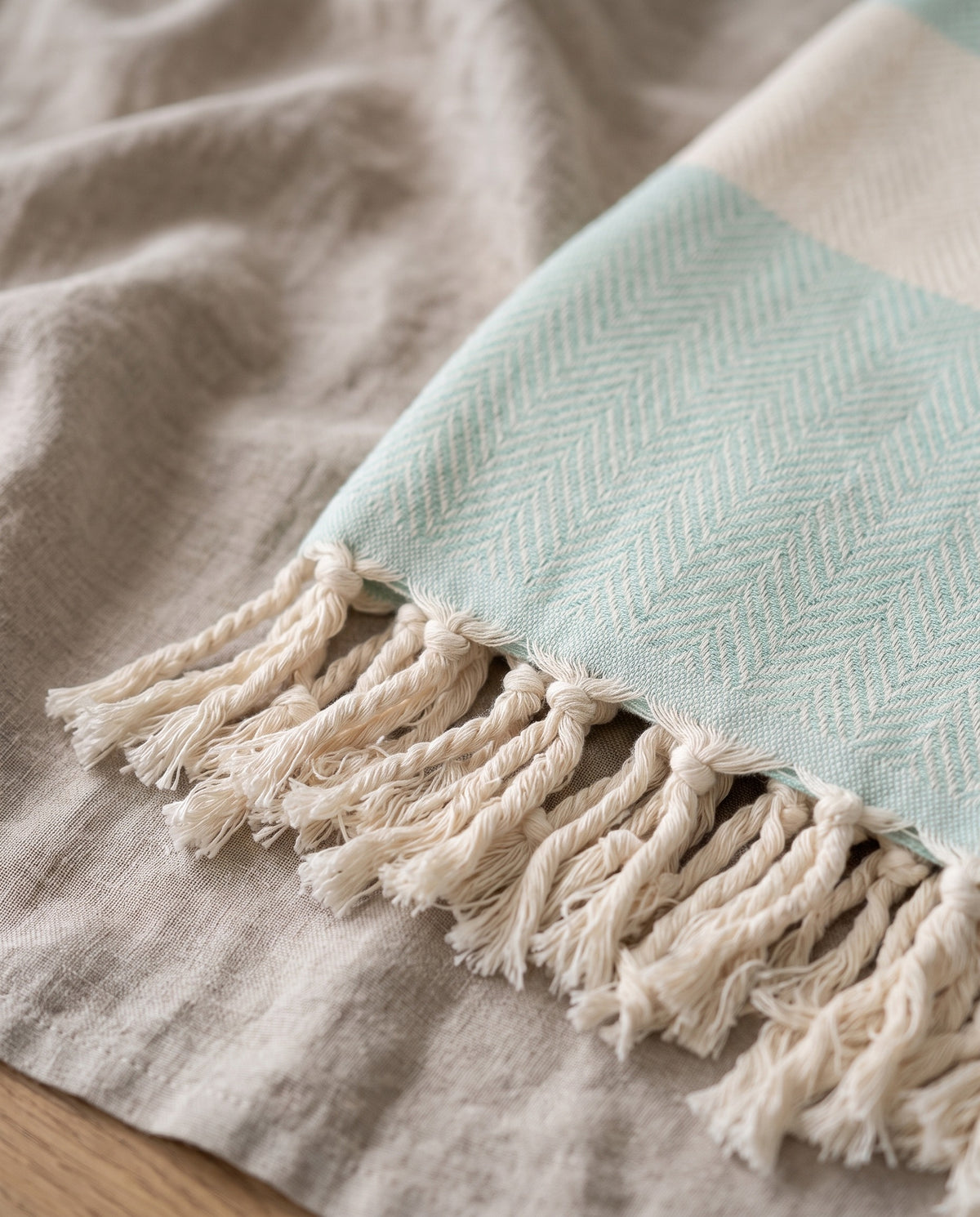 hamamdoek Herringbone magic mint - detail