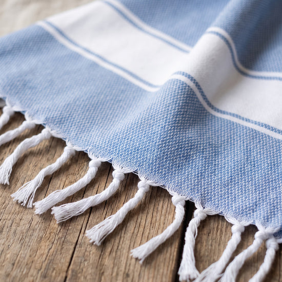 hamamdoek Honingraat blauw - detail