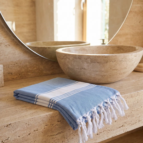 hamamdoek Honingraat blauw - sfeer