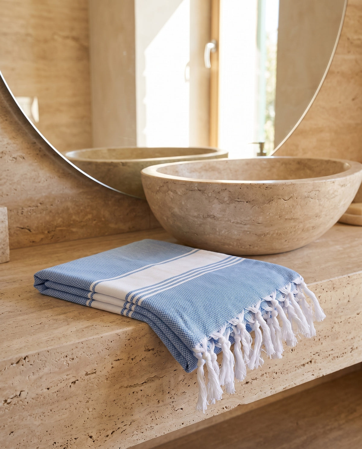 hamamdoek Honingraat blauw - sfeer