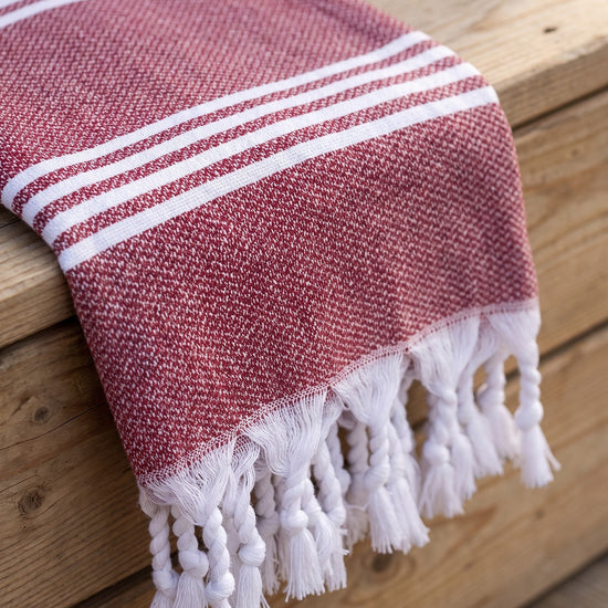 hamamdoek Honingraat bordeaux - detail