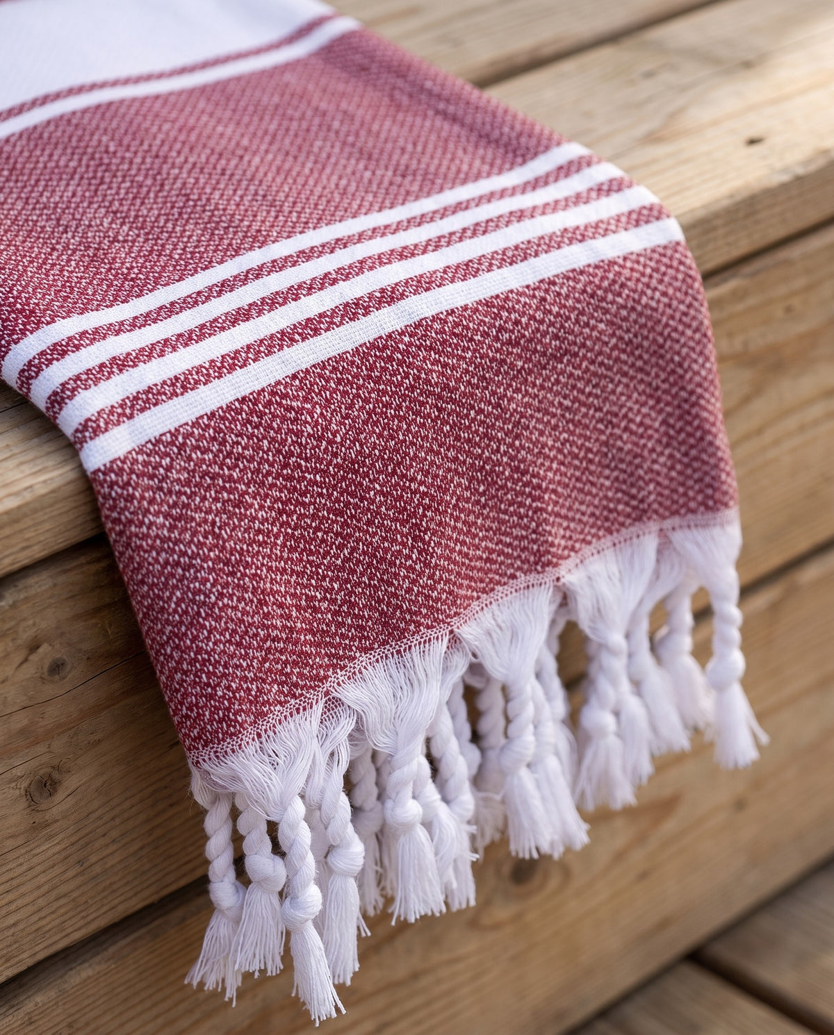 hamamdoek Honingraat bordeaux - detail