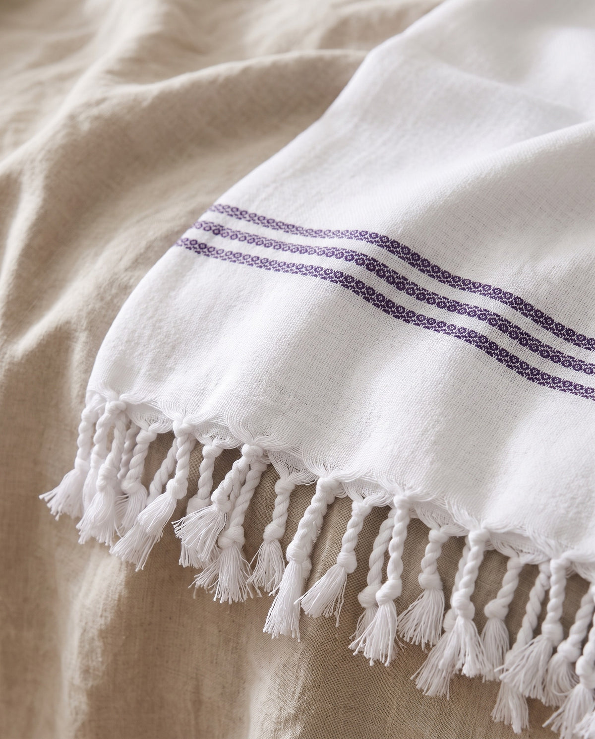 hamamdoek Honingraat donkerpaars - detail