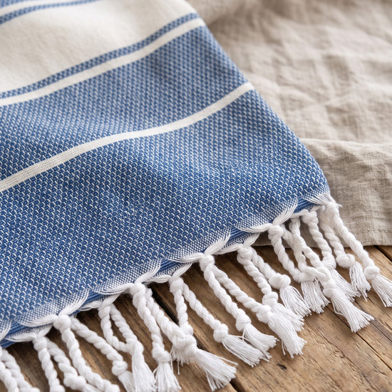 hamamdoek Honingraat jeansblauw - detail
