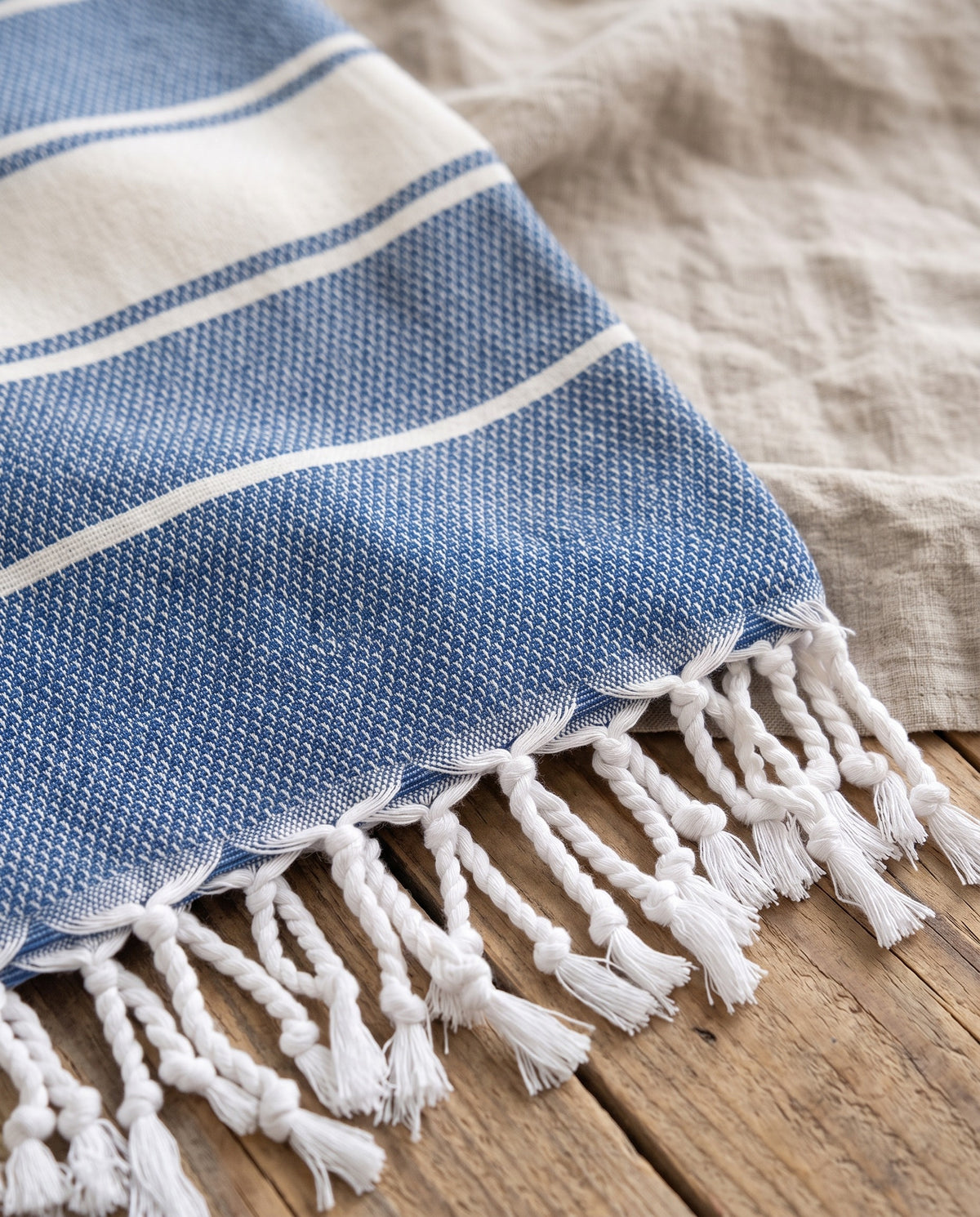 hamamdoek Honingraat jeansblauw - detail