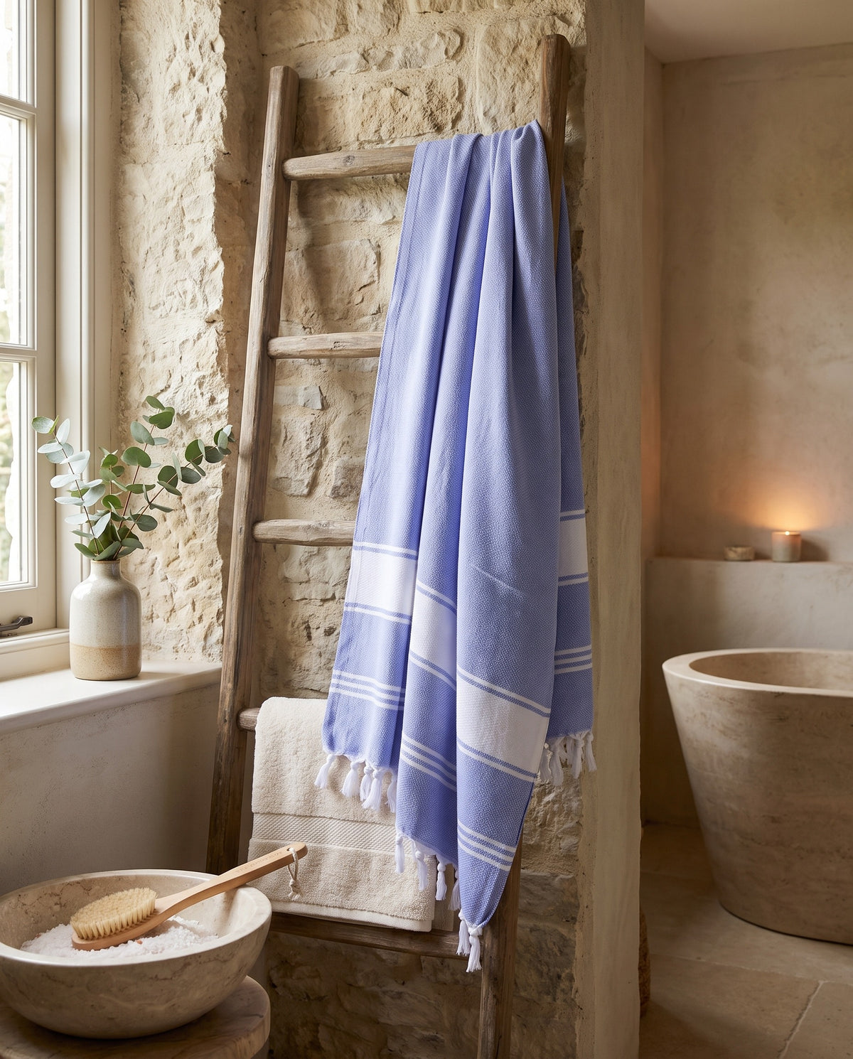 hamamdoek Honingraat lavendelblauw - sfeer