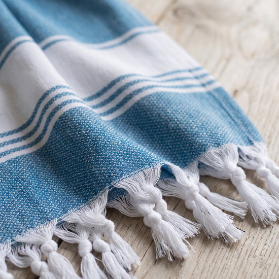 hamamdoek Honingraat oceaanblauw - detail