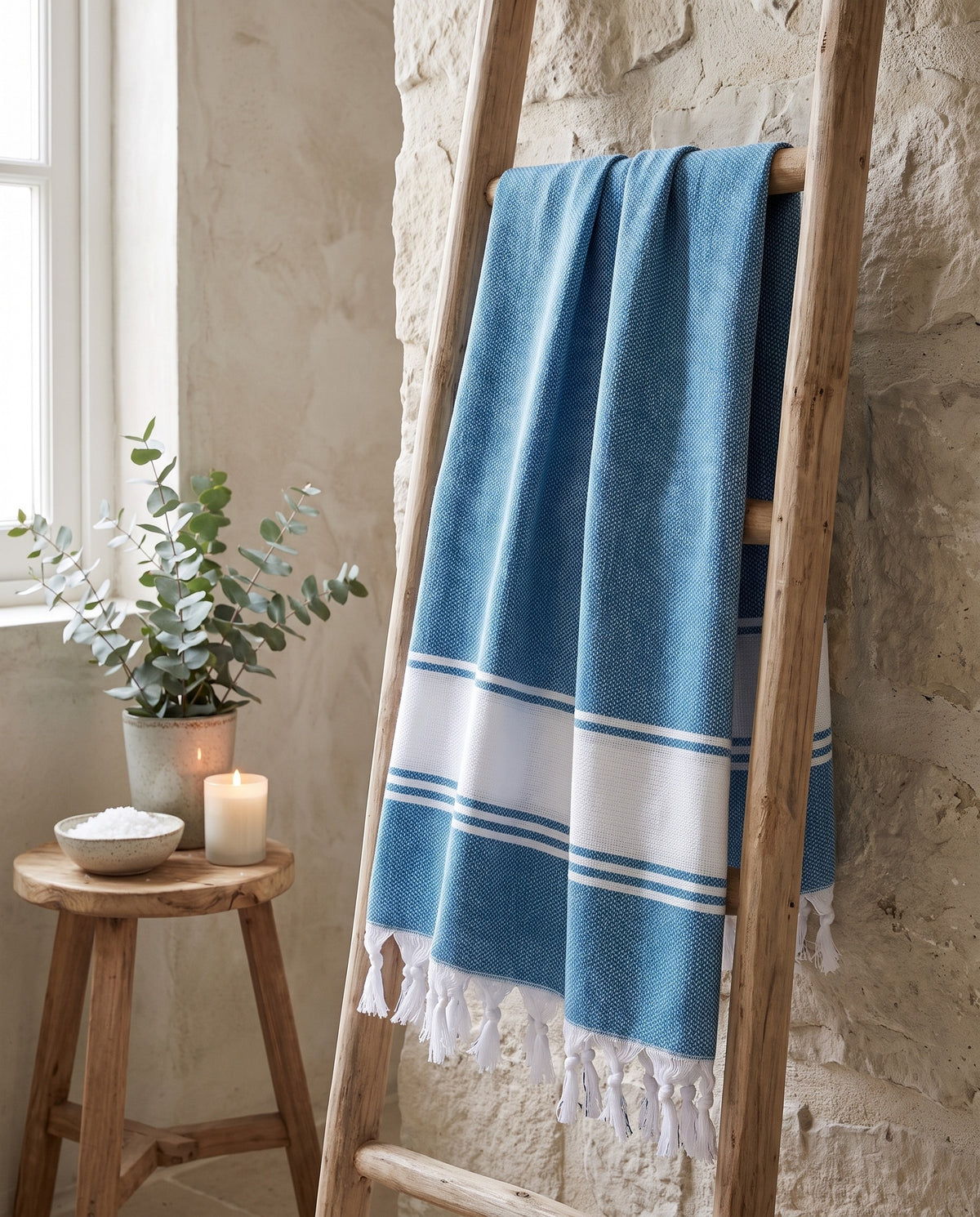 hamamdoek Honingraat oceaanblauw - sfeer