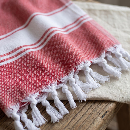 hamamdoek Honingraat steenrood - detail