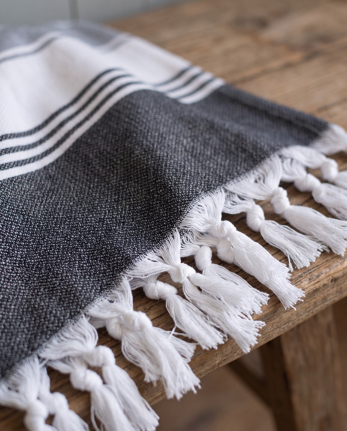 hamamdoek Honingraat zwart - detail