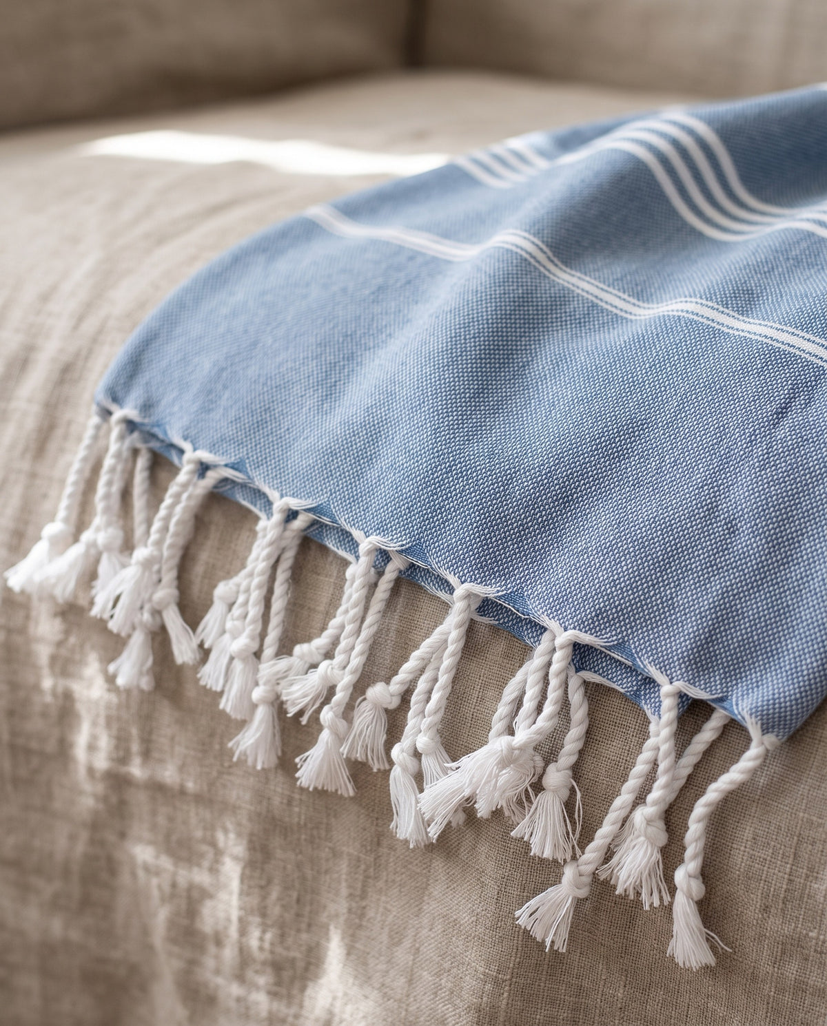 hamamdoek jeansblauw - detail